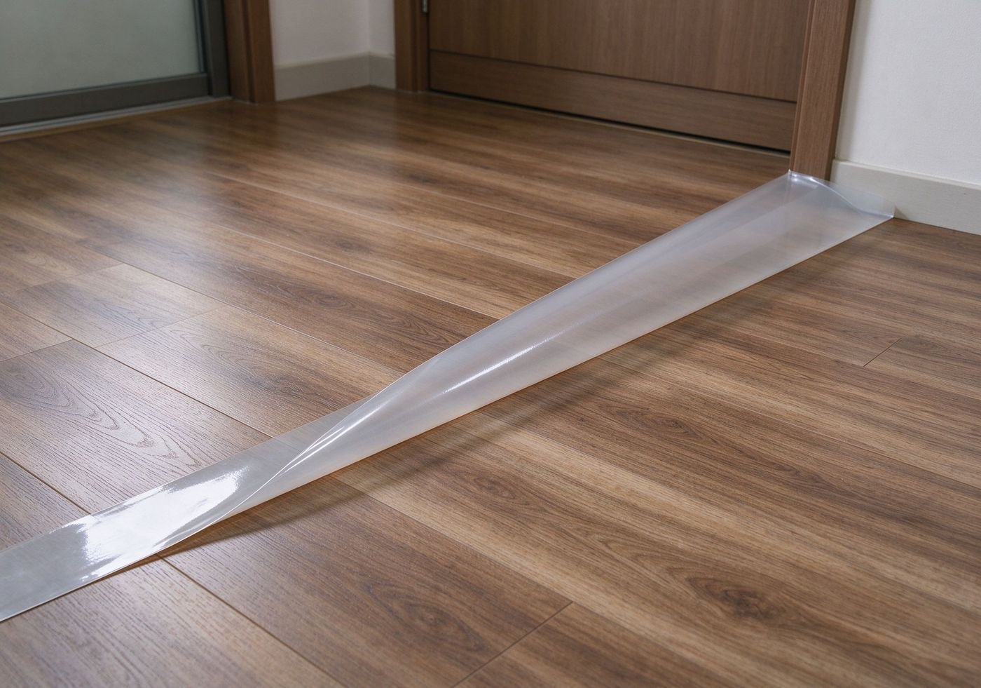 self-adhesive protection film applied on laminate wood floor