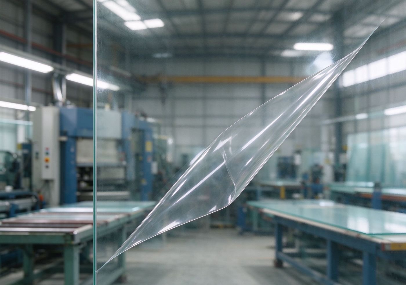 transparent protective film applied on clear glass pane