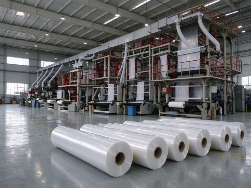 LDPE shrink film blown film extrusion production line with finished rolls